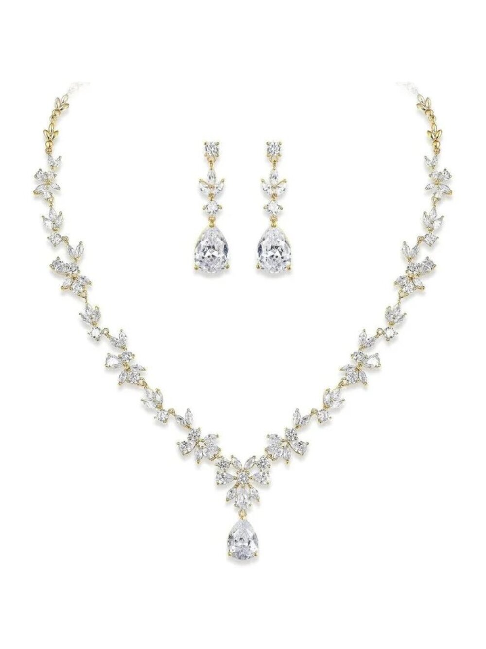 ❤️Women White Bridal Jewelry Set  Flower Leaf Necklace Jewelry